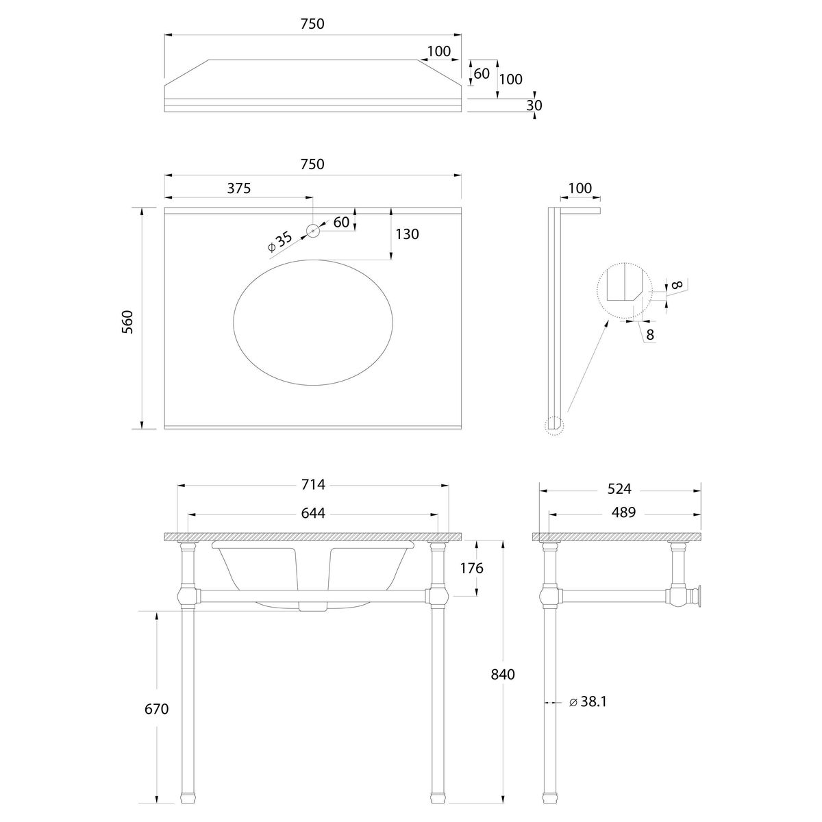Mayer Chrome Basin Stand With 75X55 Marble Top - 3 Taphole