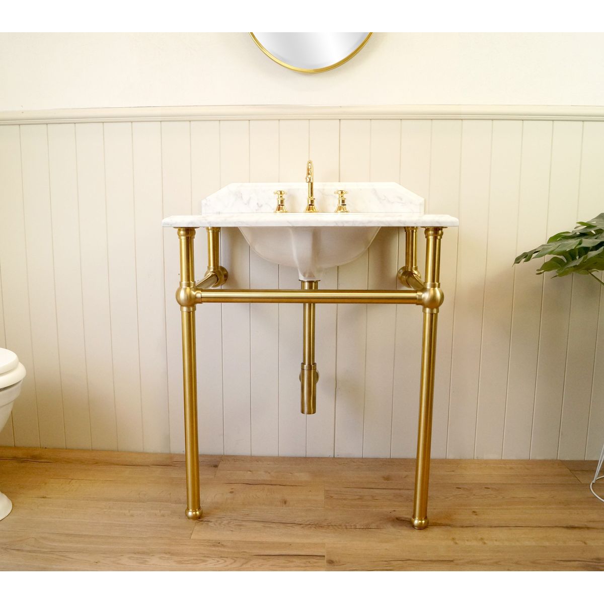 Mayer Brushed Brass Basin Stand With 75X55 Marble Top - 1 Taphole
