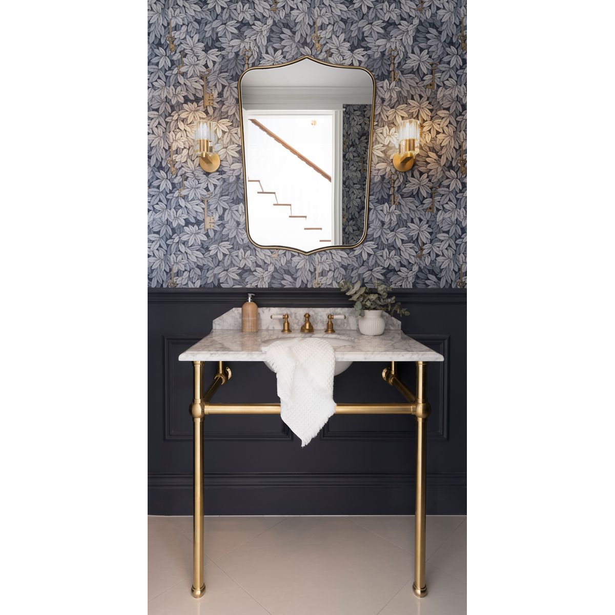 Mayer Brushed Brass Basin Stand With 75X55 Marble Top - 1 Taphole