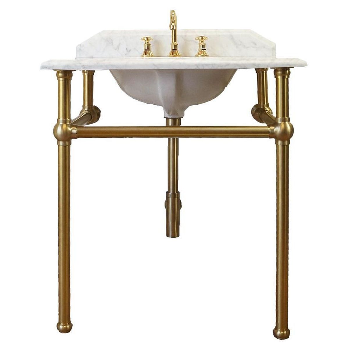 Mayer Brushed Brass Basin Stand With 75X55 Marble Top - 3 Taphole