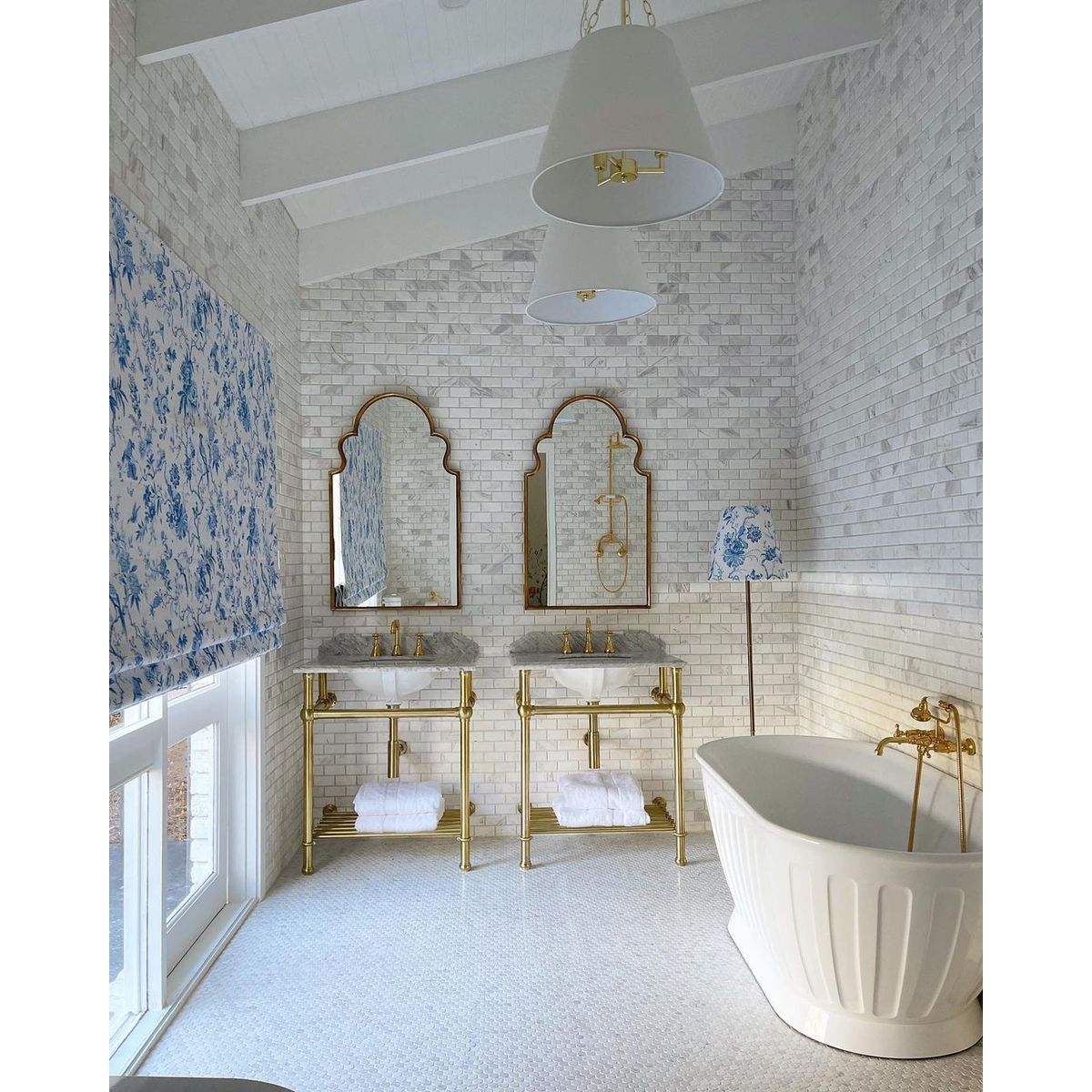 Mayer Brushed Brass Basin Stand With 75X55 Marble Top - 3 Taphole