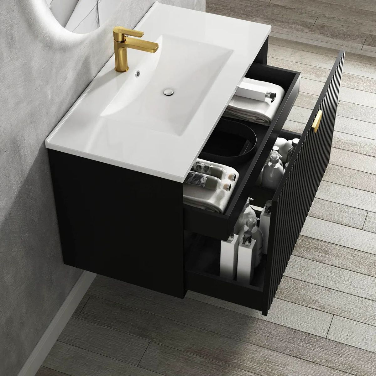 Marlo Matte Black 900mm Wall Hung Vanity