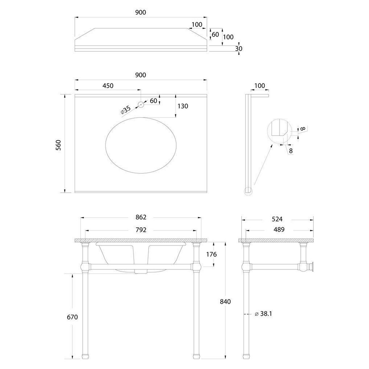 Mayer Chrome Basin Stand With 90X55 Marble Top - 3 Taphole
