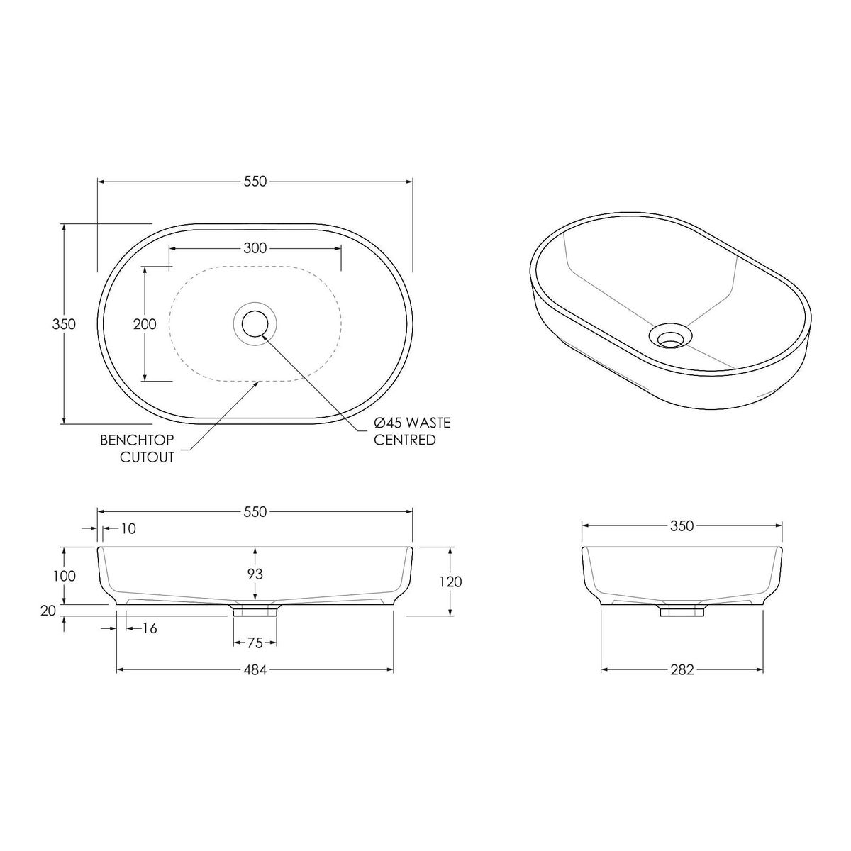 ADP Marilyn Above Counter Basin, Matte White