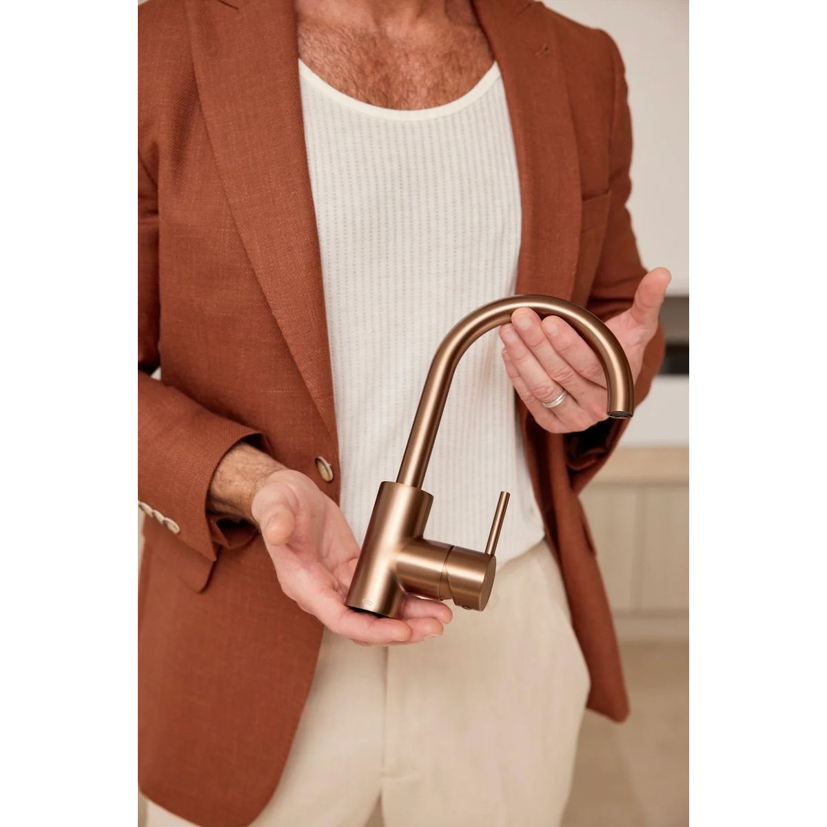 Round Gooseneck Basin Mixer, Lustre Bronze