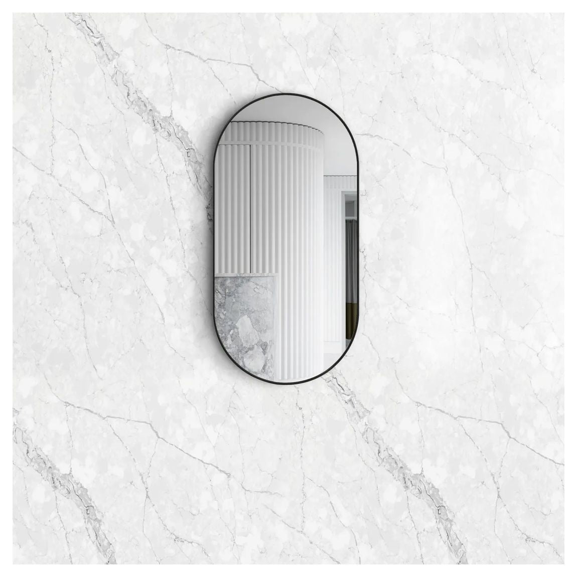 Noosa 900mm Oval Metal Framed Mirror in Matte Black