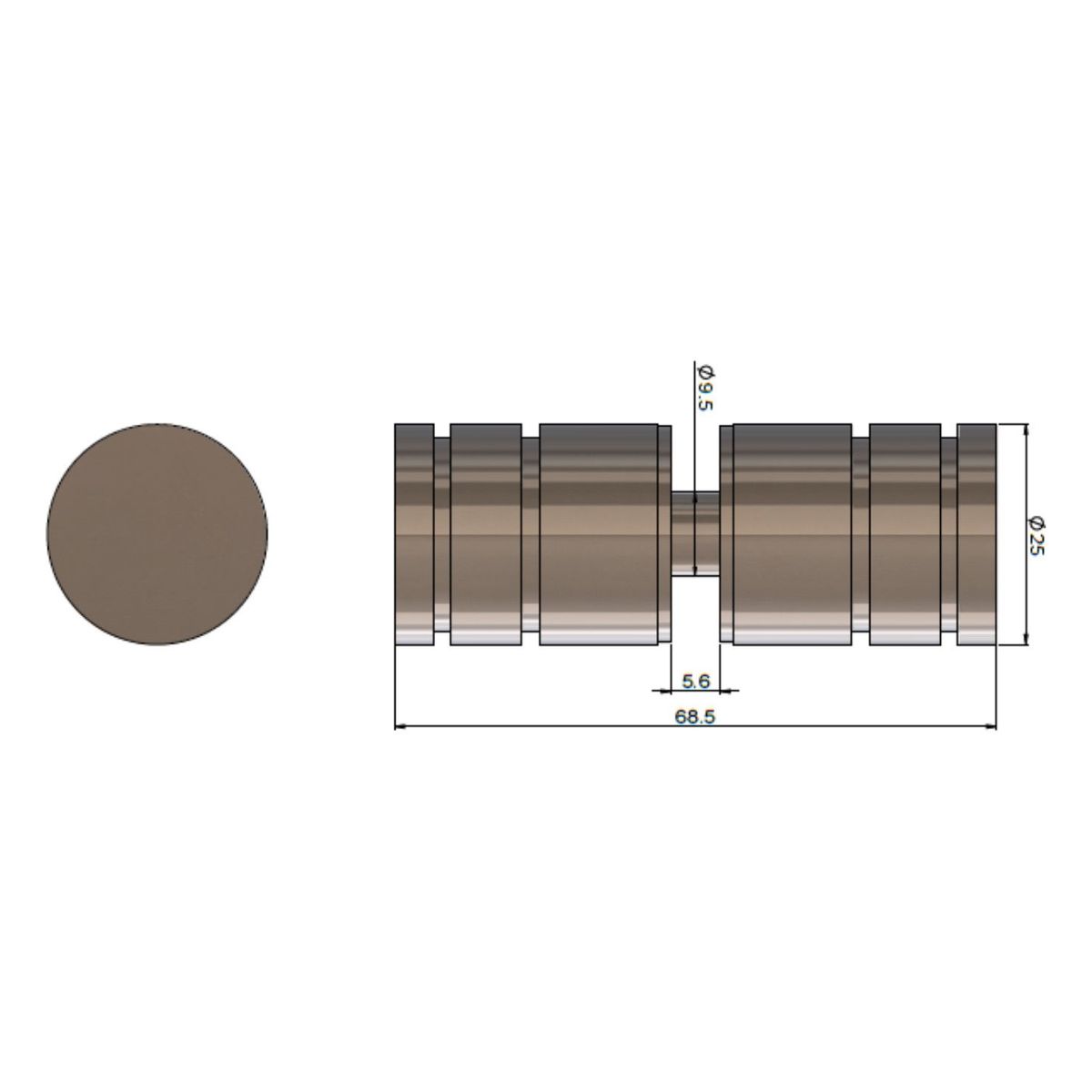 Shower Door Round Handle, Champagne