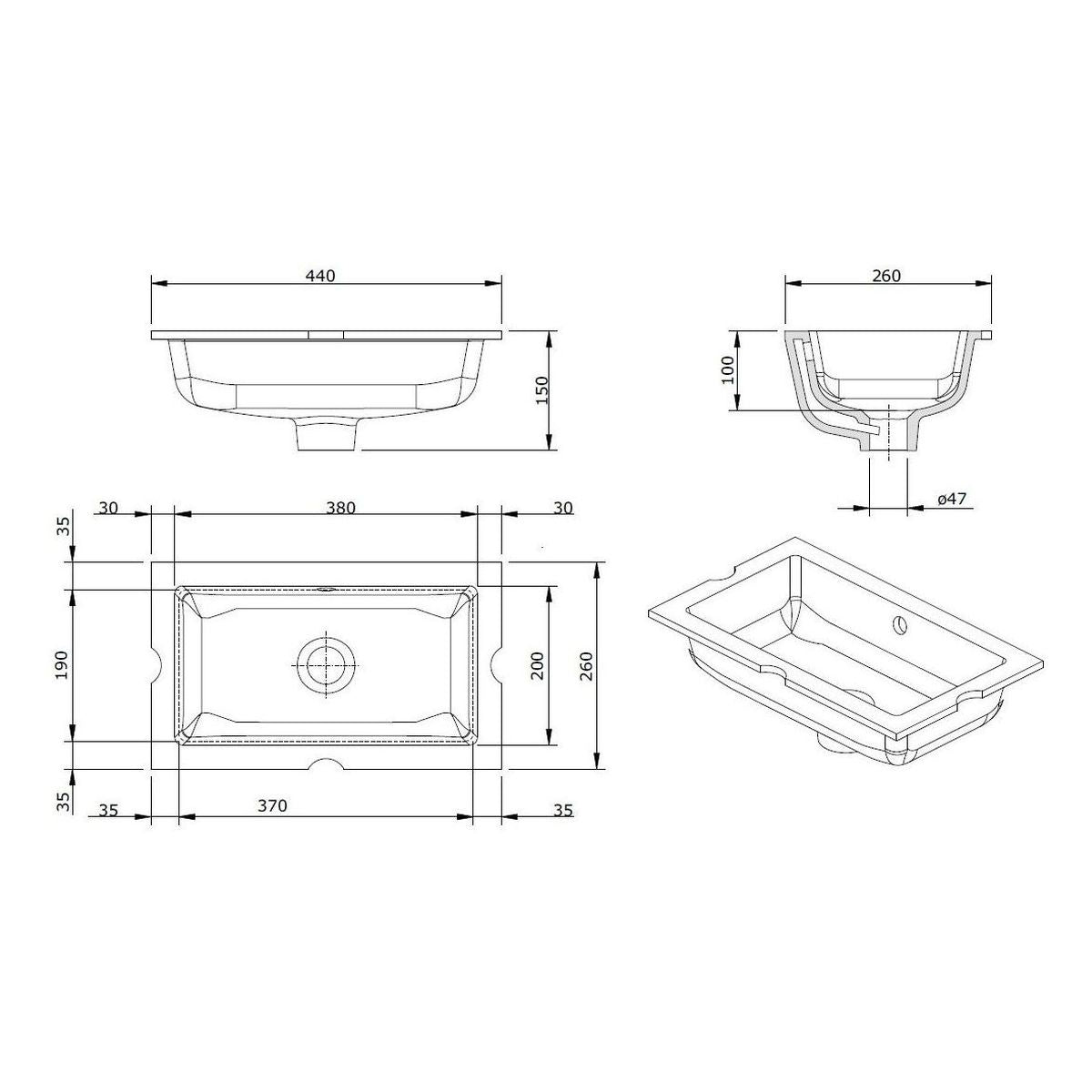 Mini Agres 44 x 26 Under Counter Basin - Matte Black