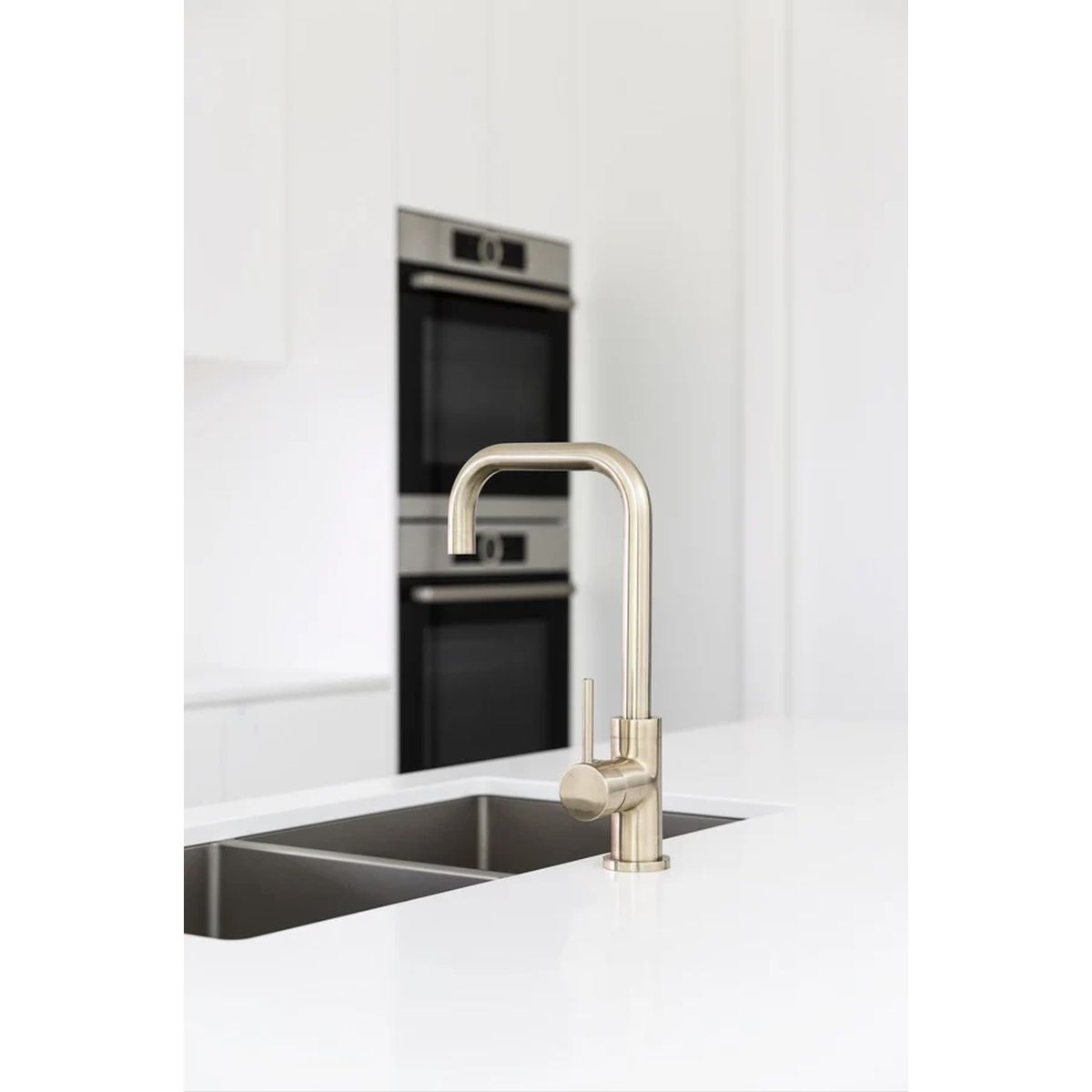 Round Kitchen Mixer Tap Curved Brushed Nickel