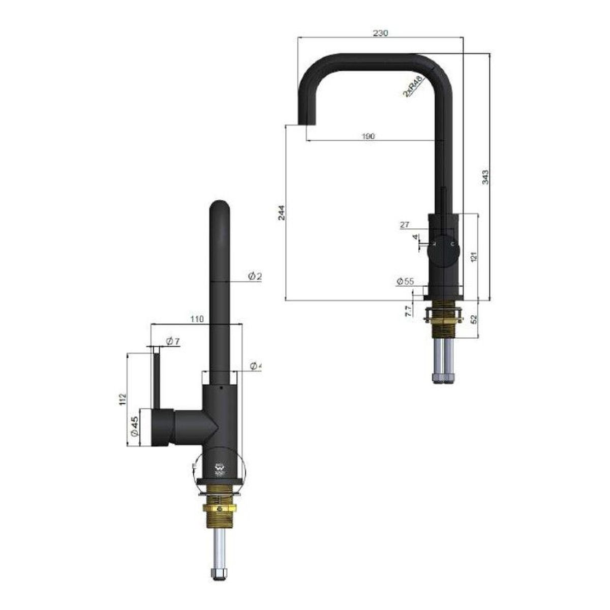 Round Kitchen Mixer Tap Curved Brushed Nickel