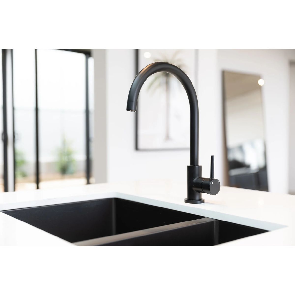 Round Gooseneck Kitchen Mixer Tap MK03 Matte Black