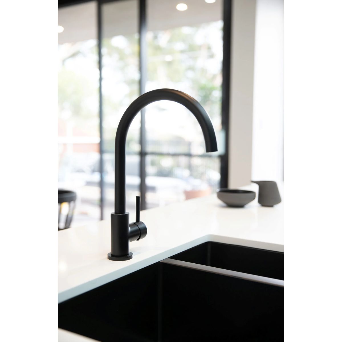 Round Gooseneck Kitchen Mixer Tap MK03 Matte Black