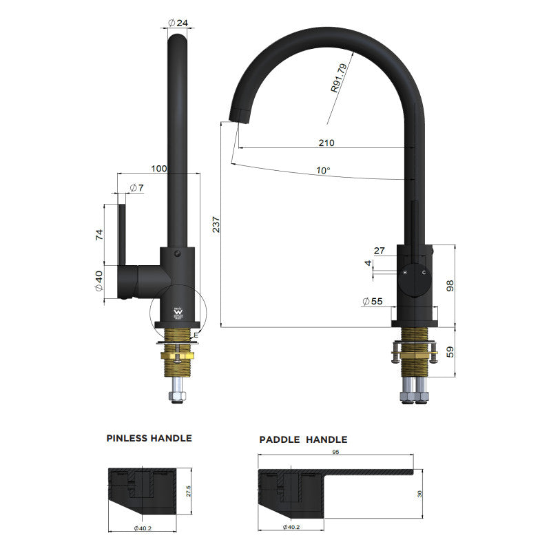 Round Gooseneck Kitchen Mixer Tap MK03 Matte Black