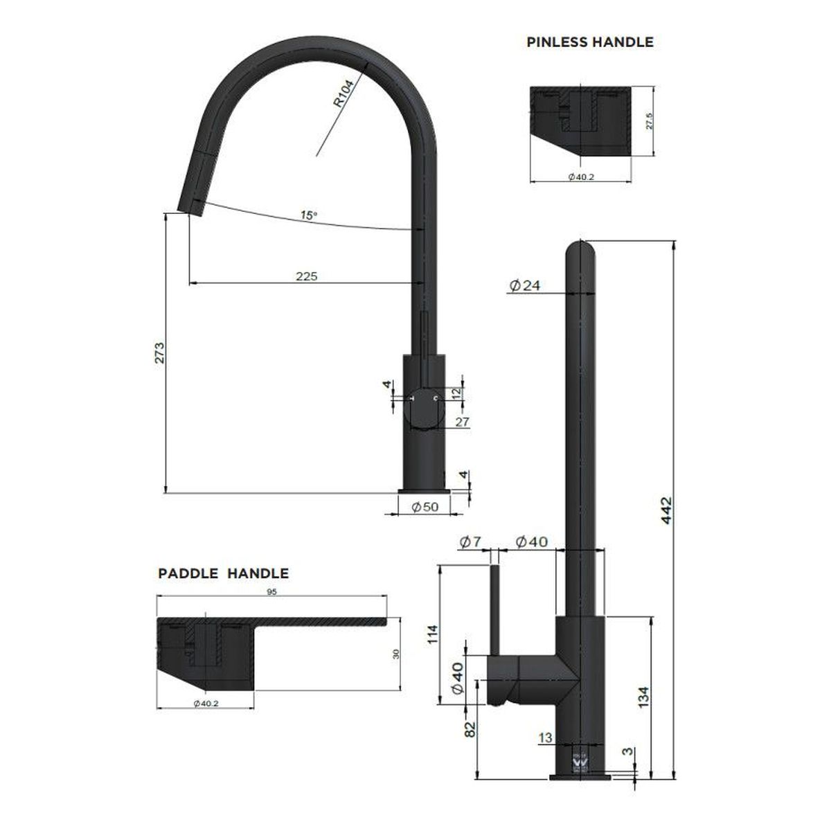 Round Piccola Pull Out Kitchen Mixer Tap Tiger Bronze