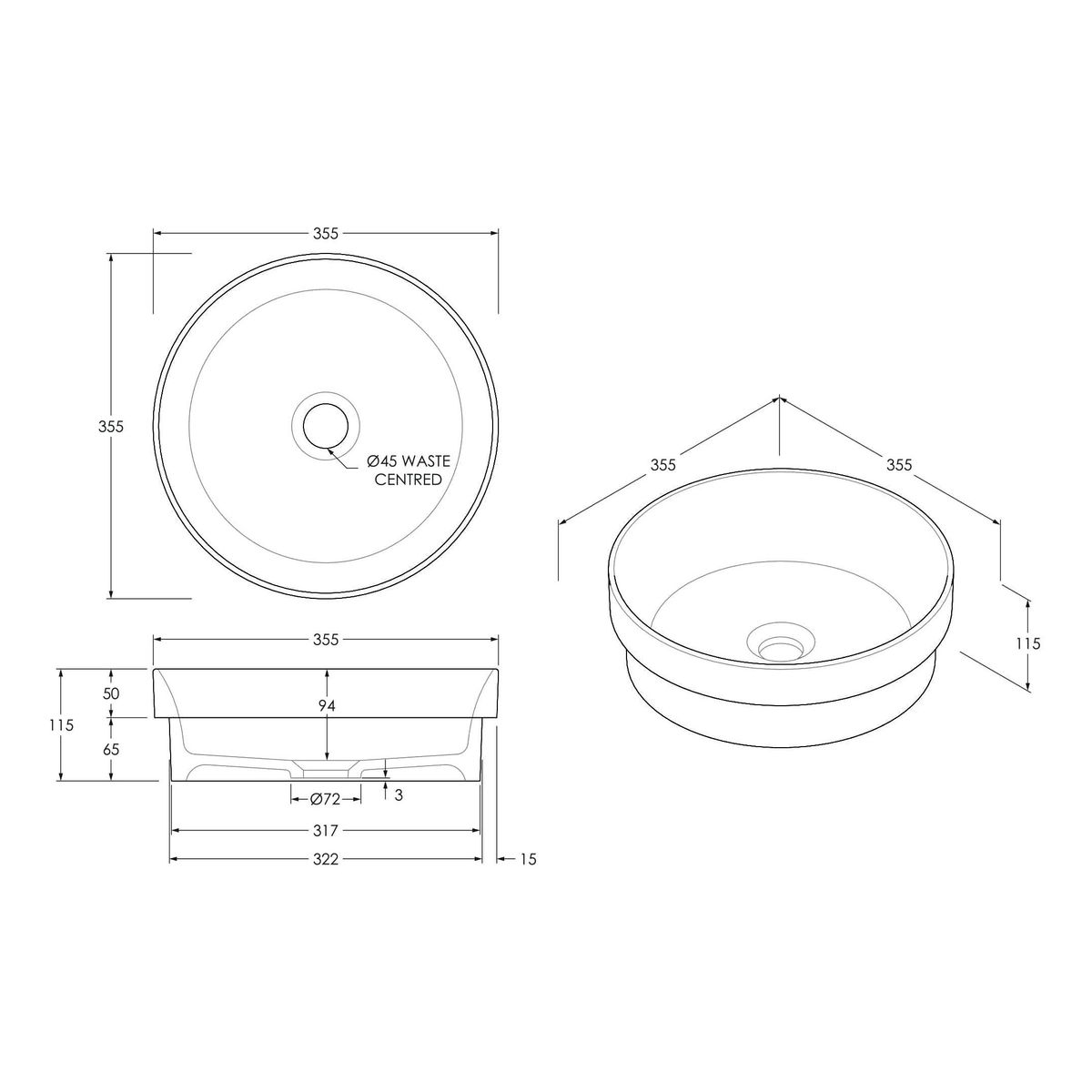 Monica Semi Inset Basin, Gloss White