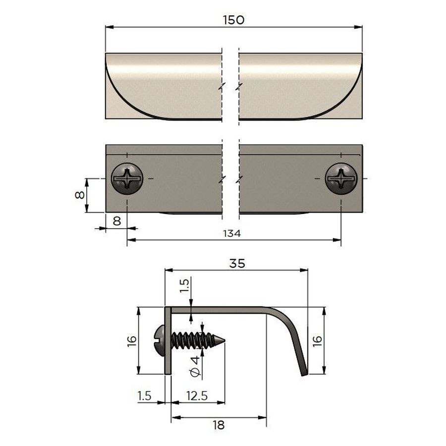Öppen Edge-Pull 150mm Cabinet Handle (Brushed), Lustre Bronze