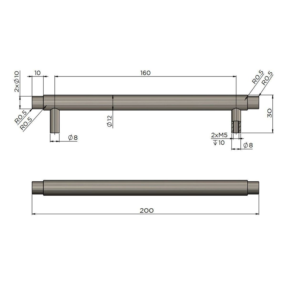 Öppen Round Pull 200mm Cabinet Handle (Brushed), Brushed Nickel