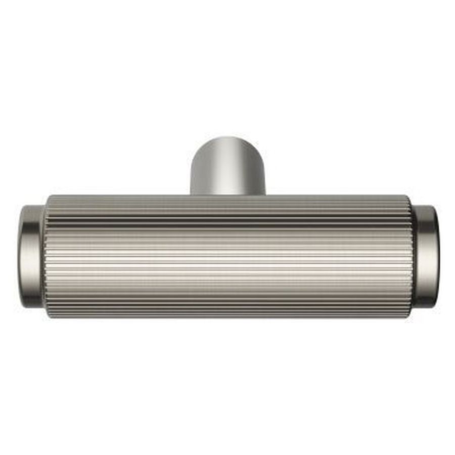 Öppen T-Pull Cabinet Handle (Linear Knurled), Brushed Nickel