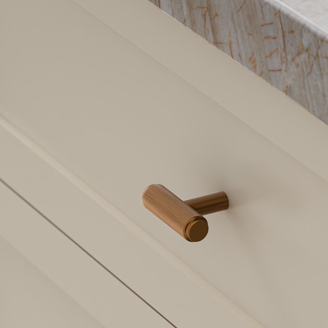 Öppen T-Pull Cabinet Handle (Linear Knurled), Lustre Bronze
