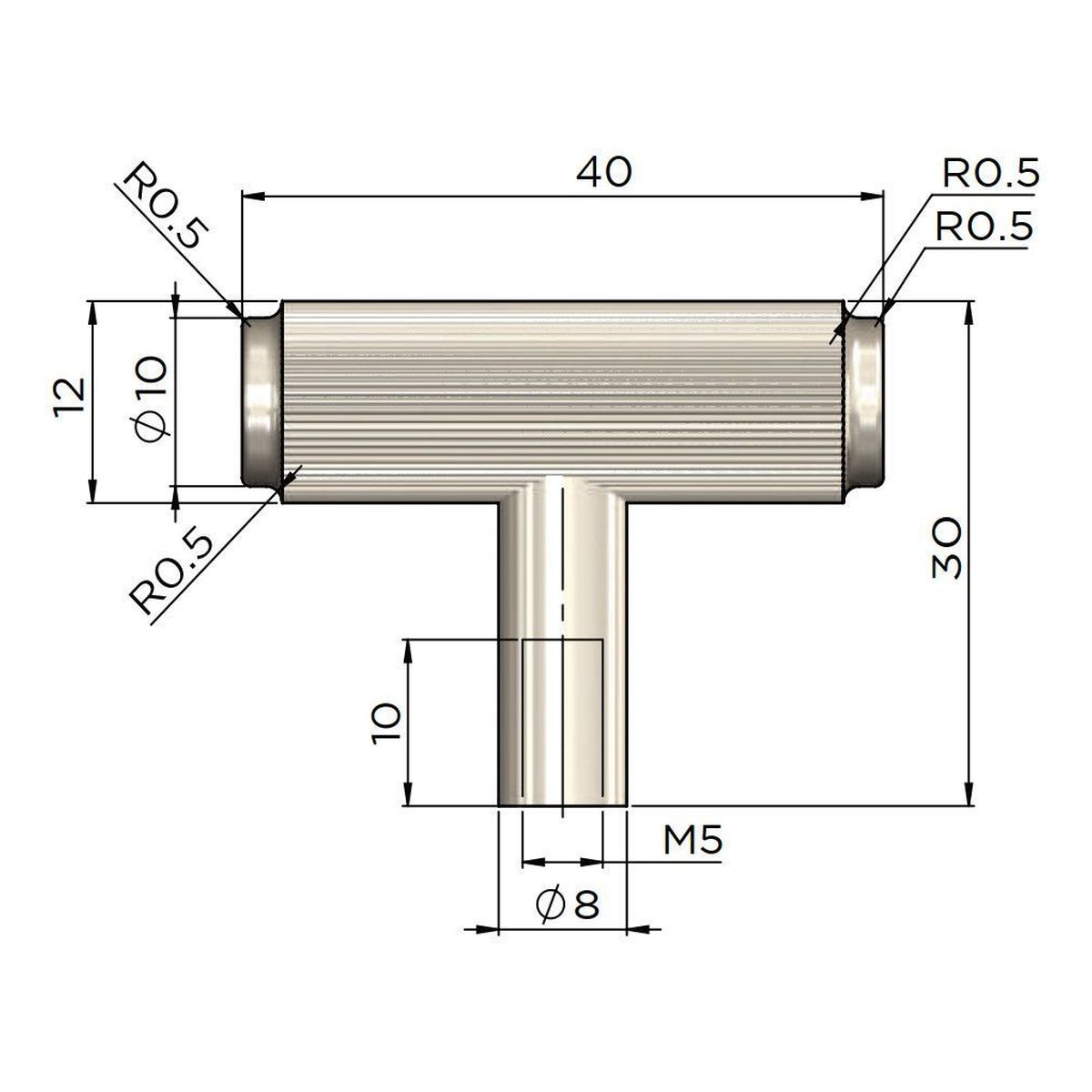 Öppen T-Pull Cabinet Handle (Linear Knurled), Shadow