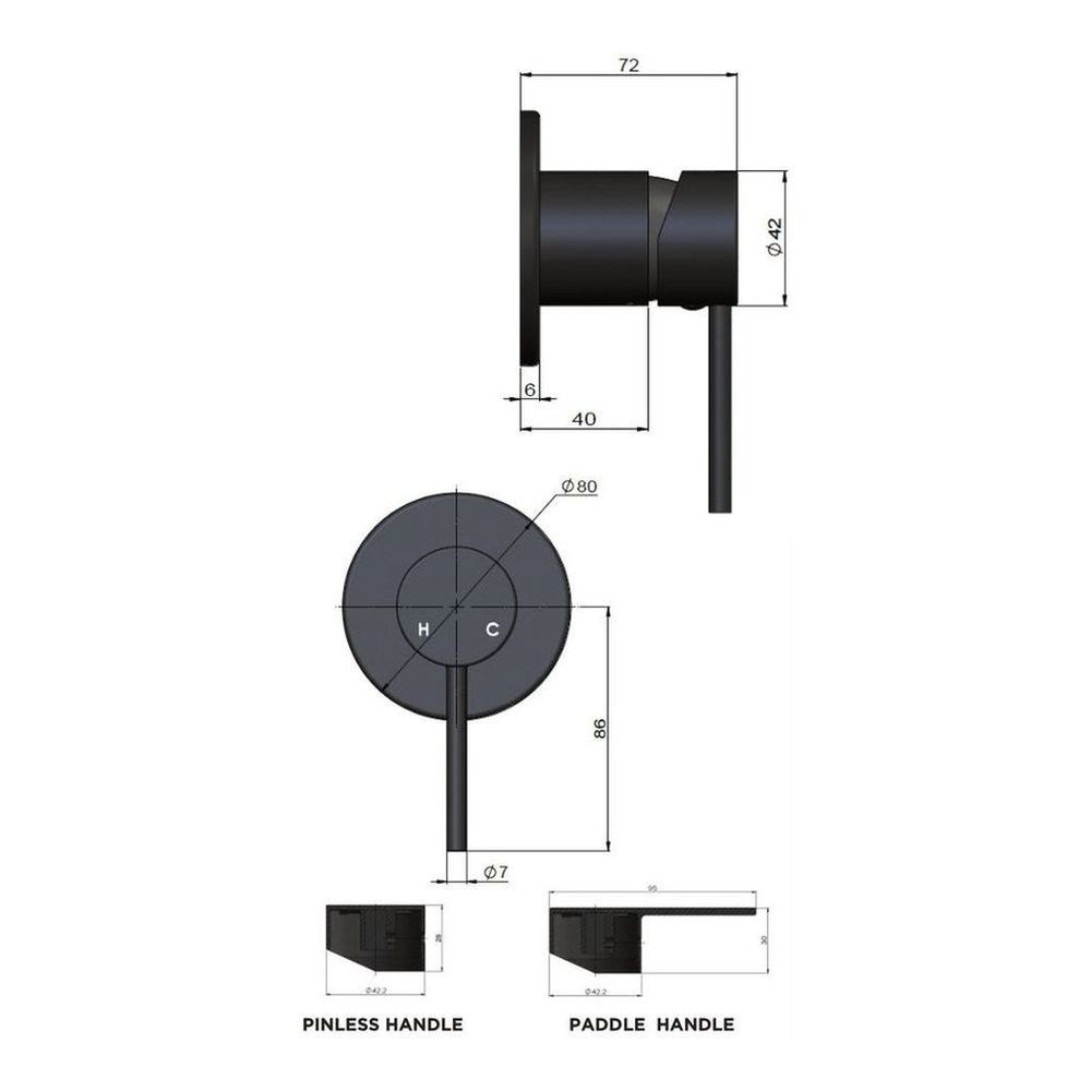 Round Wall Mixer Paddle Handle Trim Kit (In-Wall Body Not Included) - Matte Black