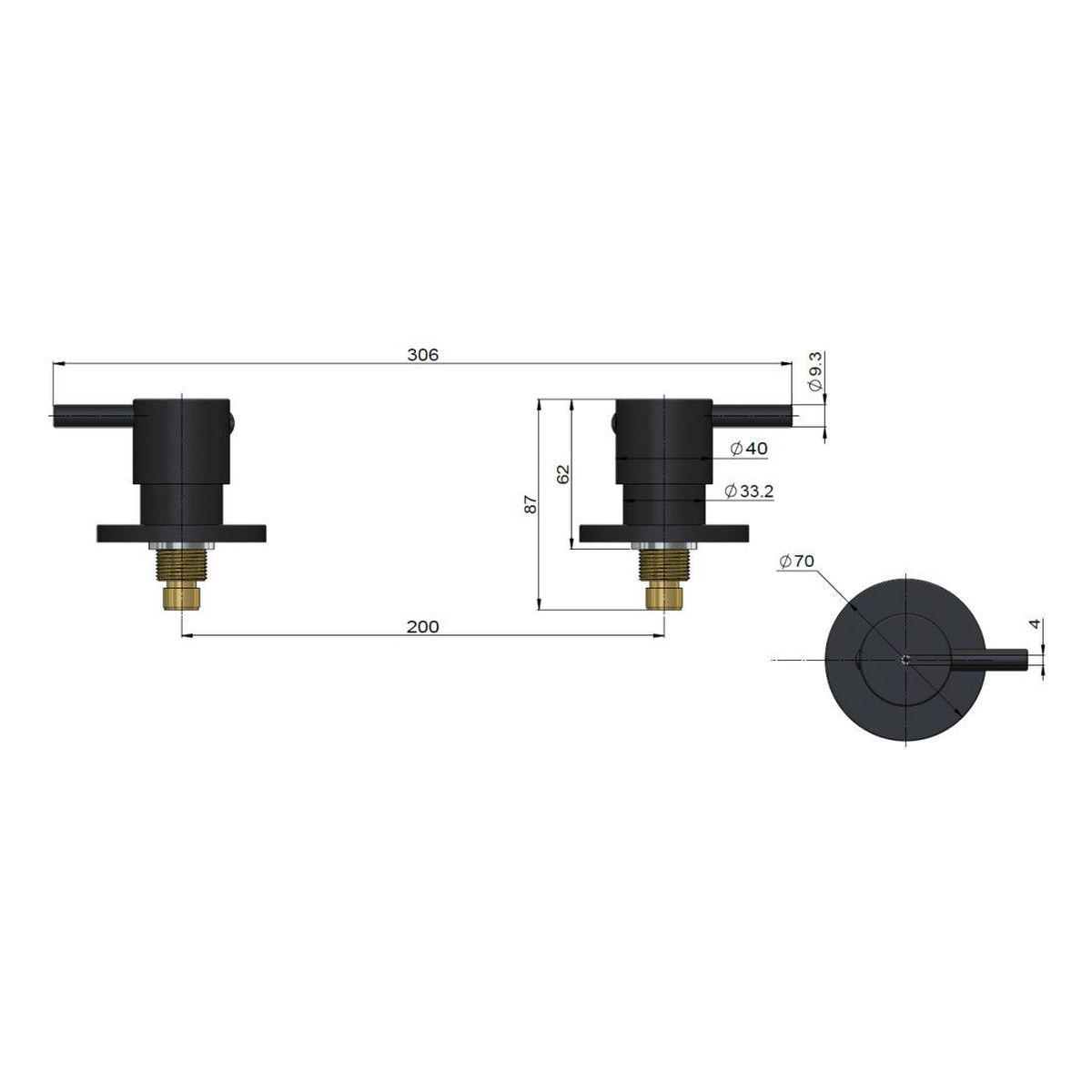 Round Quarter Turn Wall Top Assemblies MW06-CH Champagne