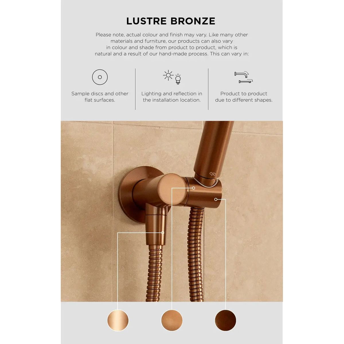 Round Hand Shower on Rail Column, Three Function Hand Shower, Lustre Bronze