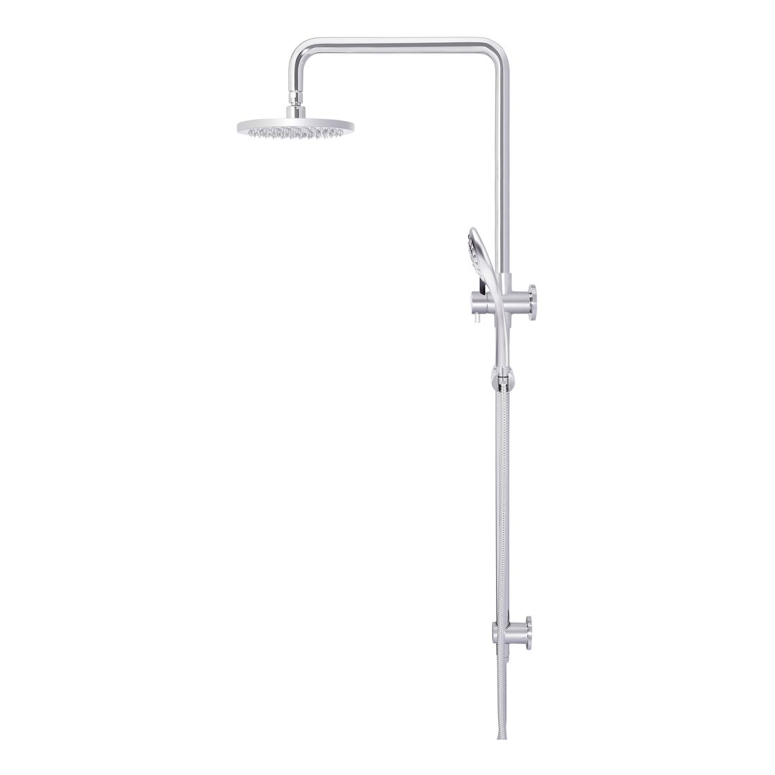 Round Combination Shower Rail 200mm Rose, Three Function Hand Shower Chrome