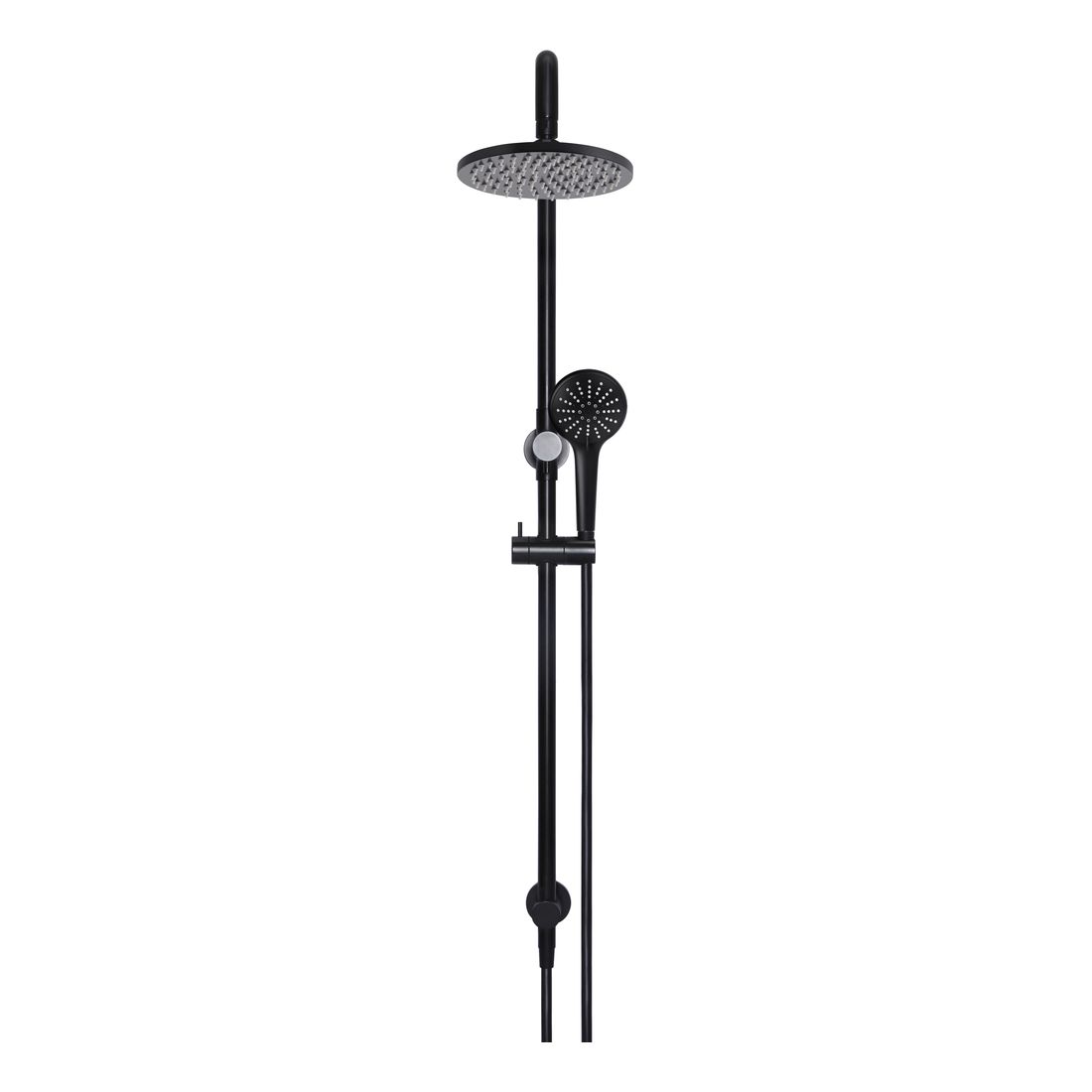 Round Combination Shower Rail 200mm Rose, Three Function Hand Shower Matte Black