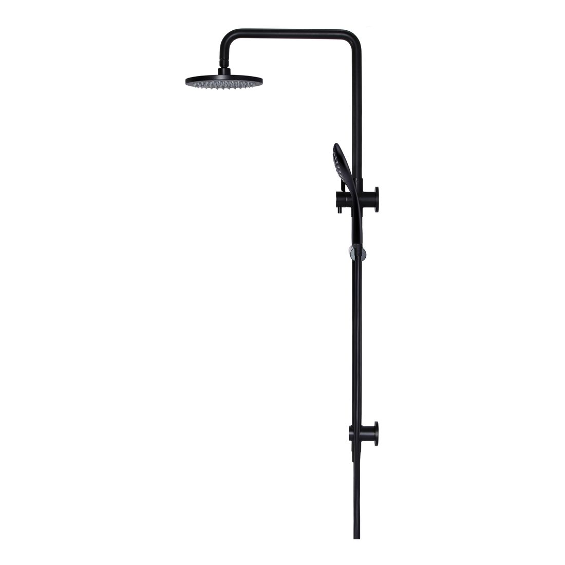 Round Combination Shower Rail 200mm Rose, Three Function Hand Shower Matte Black
