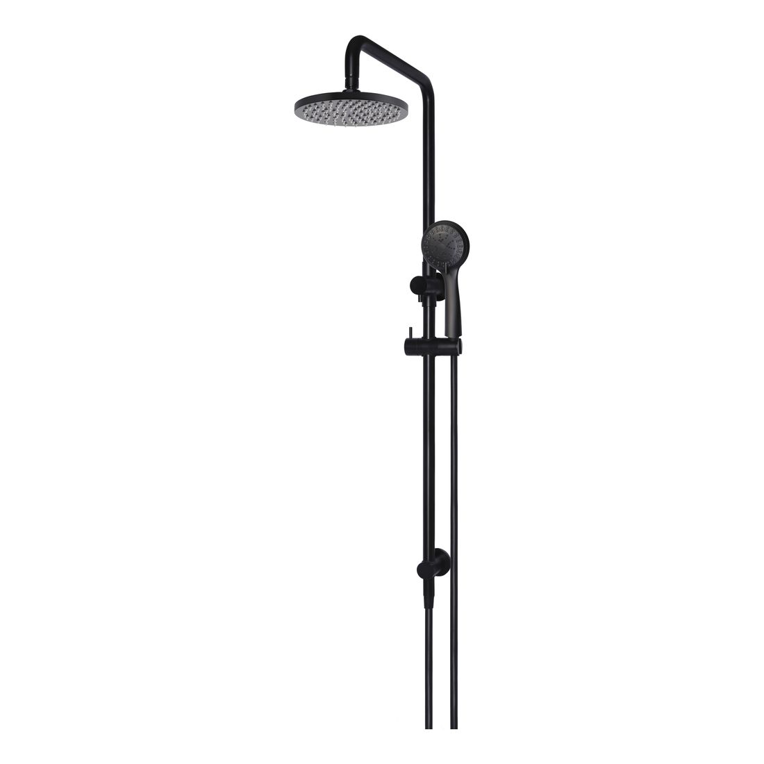 Round Combination Shower Rail 200mm Rose, Three Function Hand Shower Matte Black