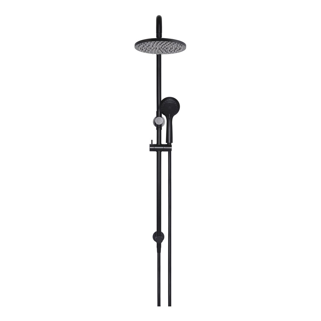 Round Combination Shower Rail 200mm Rose, Three Function Hand Shower Matte Black