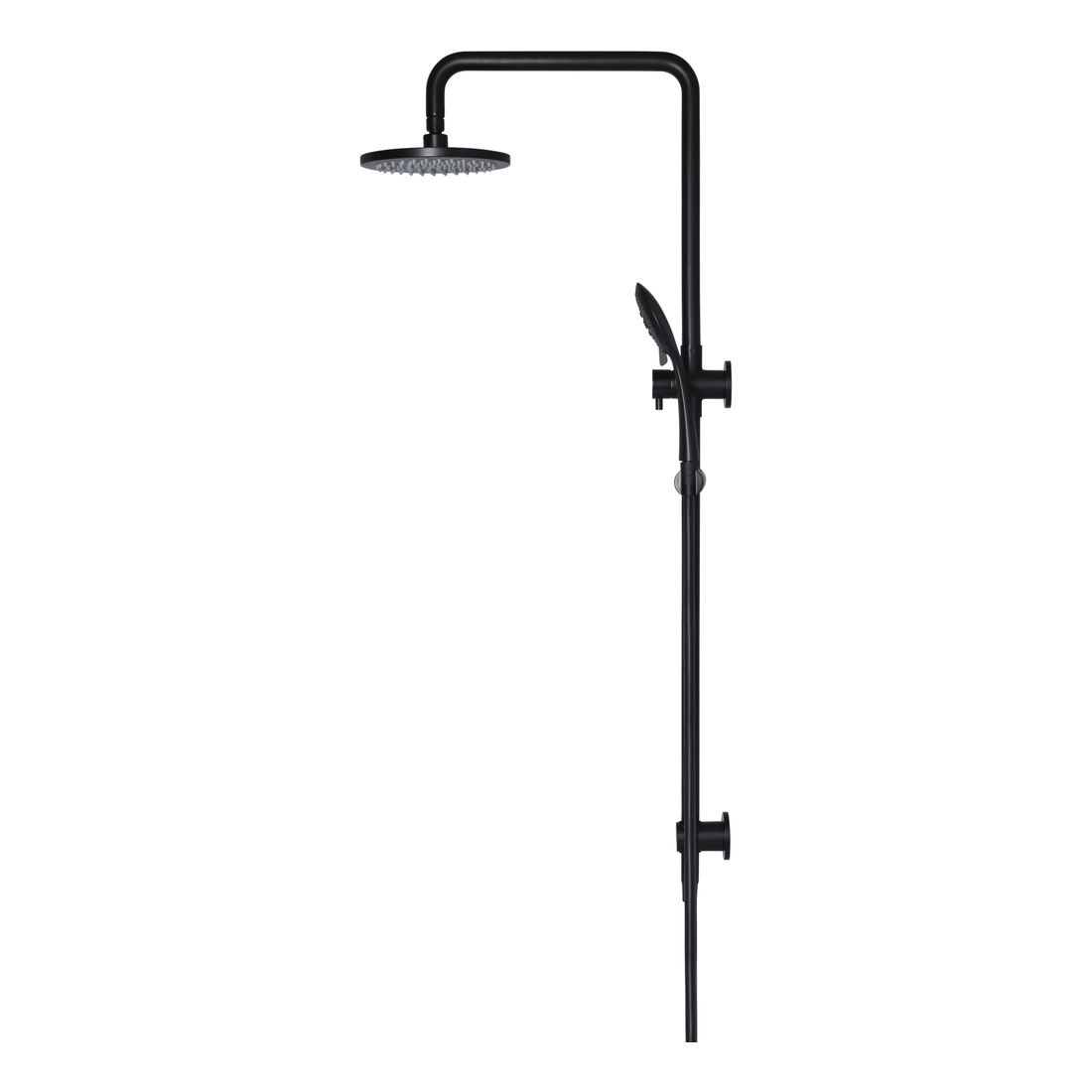 Round Combination Shower Rail 200mm Rose, Three Function Hand Shower Matte Black