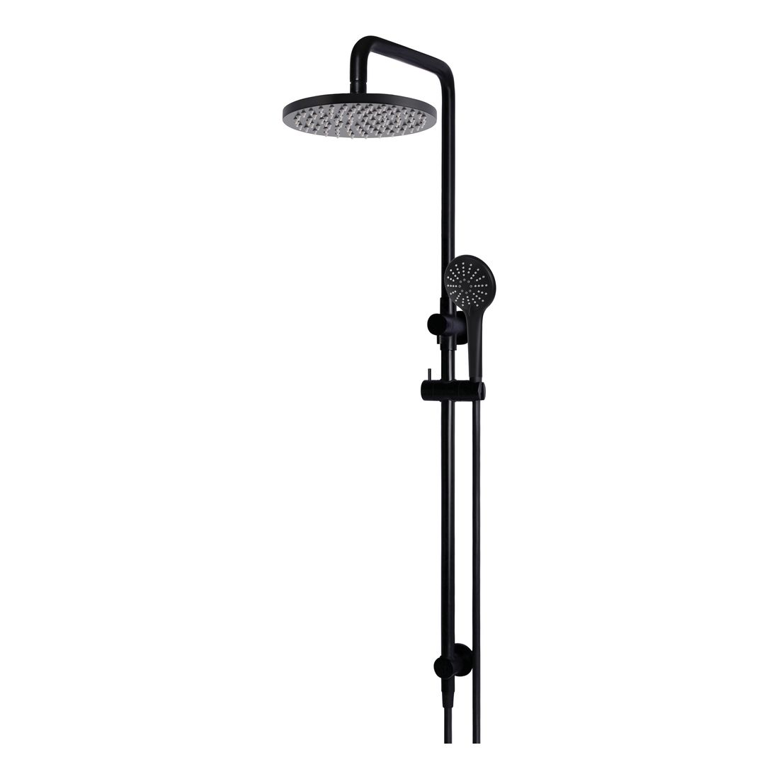 Round Combination Shower Rail 200mm Rose, Three Function Hand Shower Matte Black