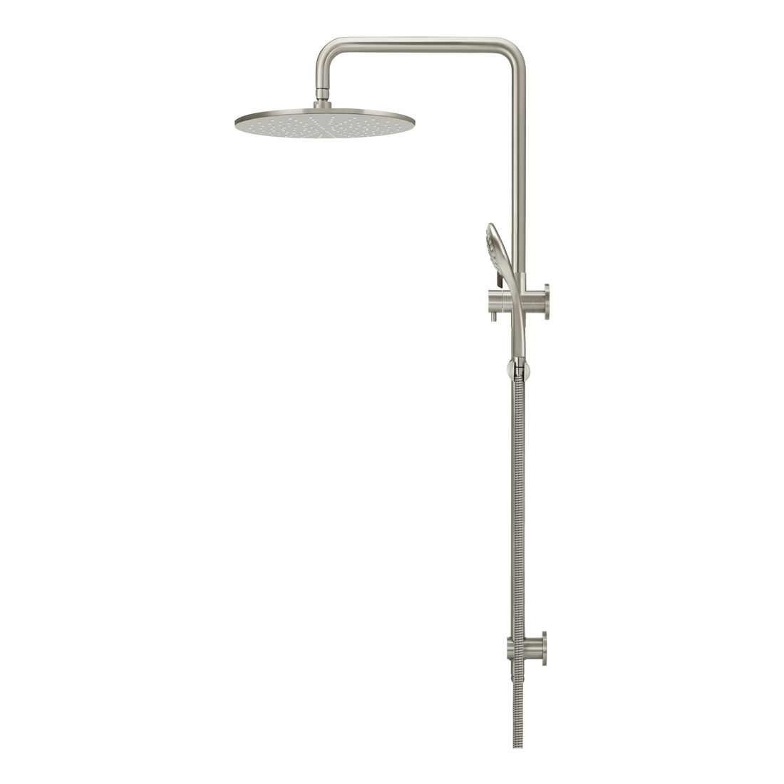 Round Combination Shower Rail 300mm Rose, Three Function Hand Shower Brushed Nickel