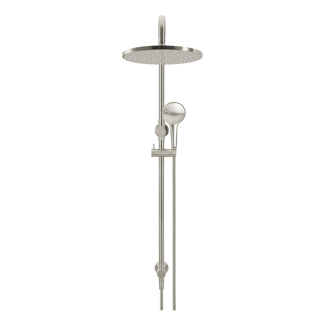 Round Combination Shower Rail 300mm Rose, Three Function Hand Shower Brushed Nickel