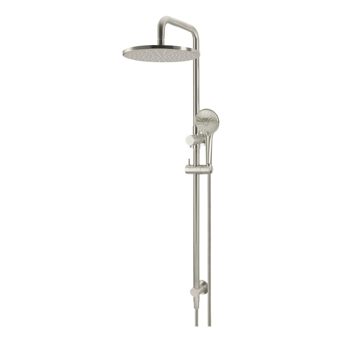 Round Combination Shower Rail 300mm Rose, Three Function Hand Shower Brushed Nickel