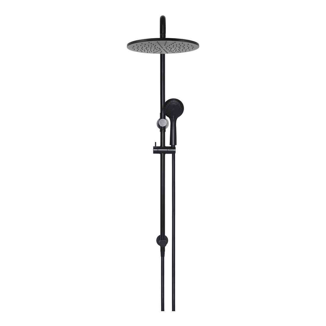 Round Combination Shower Rail 300mm Rose, Three Function Hand Shower Matte Black