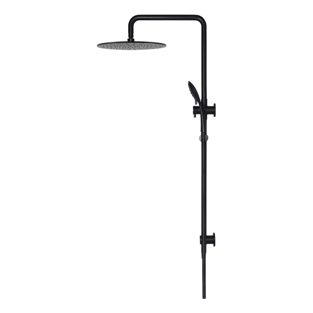 Round Combination Shower Rail 300mm Rose, Three Function Hand Shower Matte Black