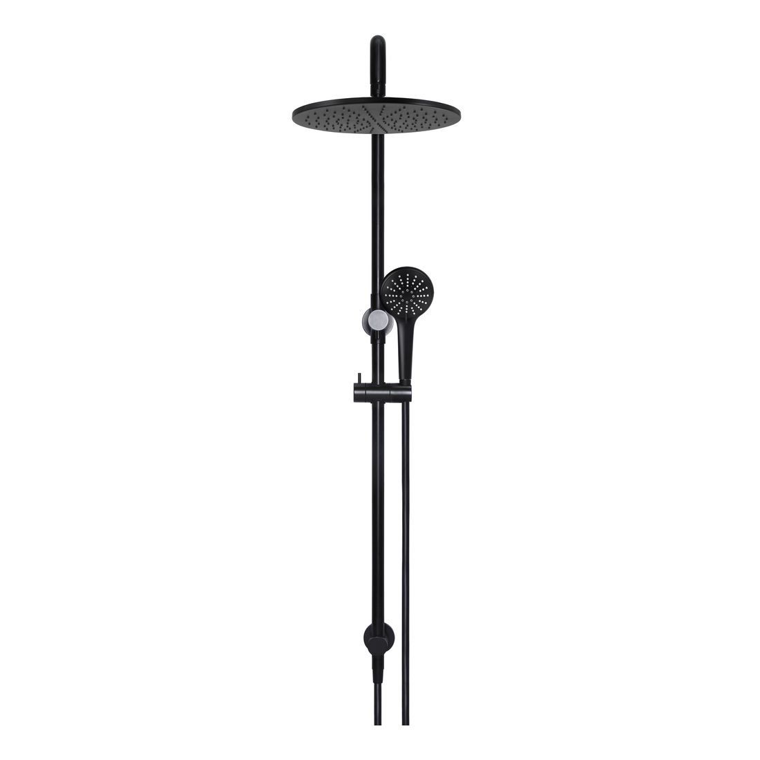 Round Combination Shower Rail 300mm Rose, Three Function Hand Shower Matte Black