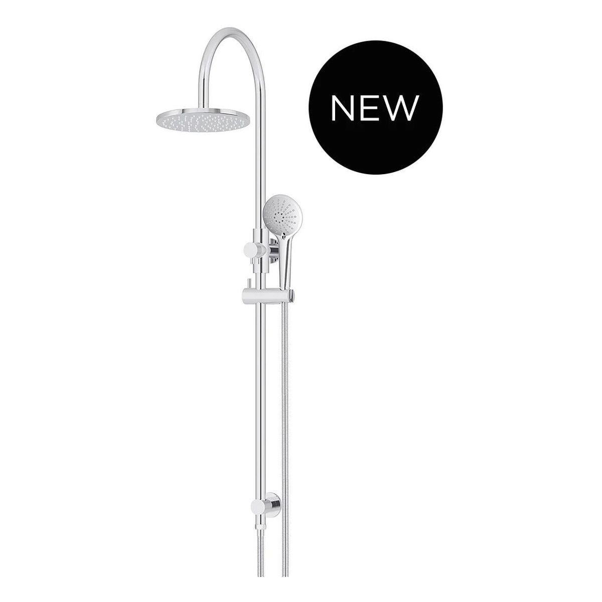 200mm Round Overhead Shower Rail, Three Function Hand Shower, Chrome