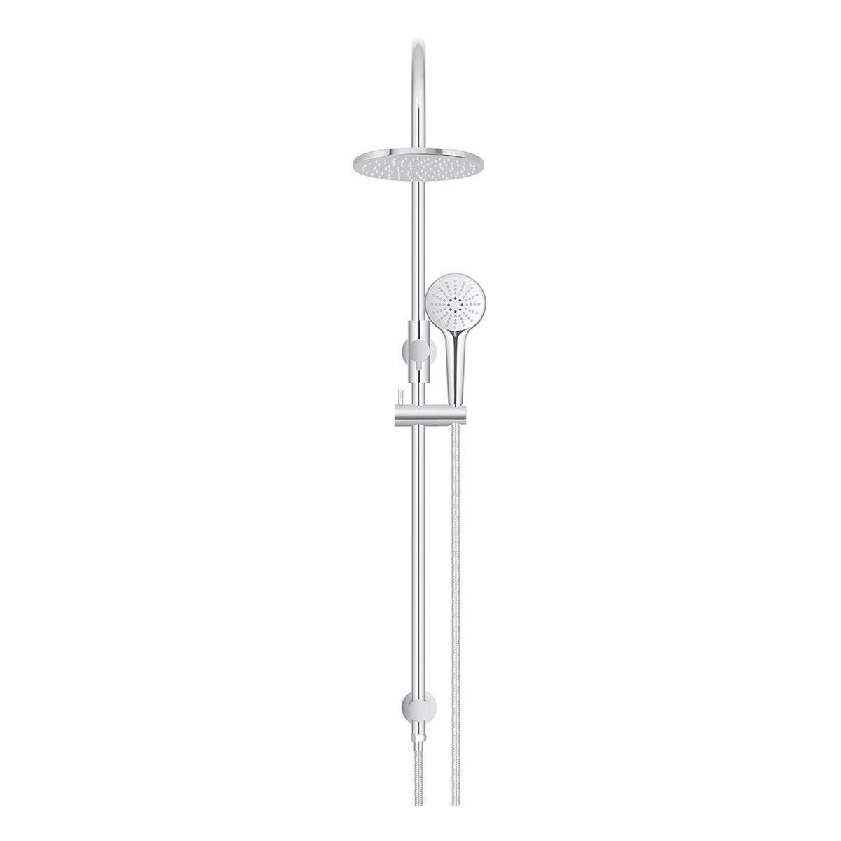 200mm Round Overhead Shower Rail, Three Function Hand Shower, Chrome