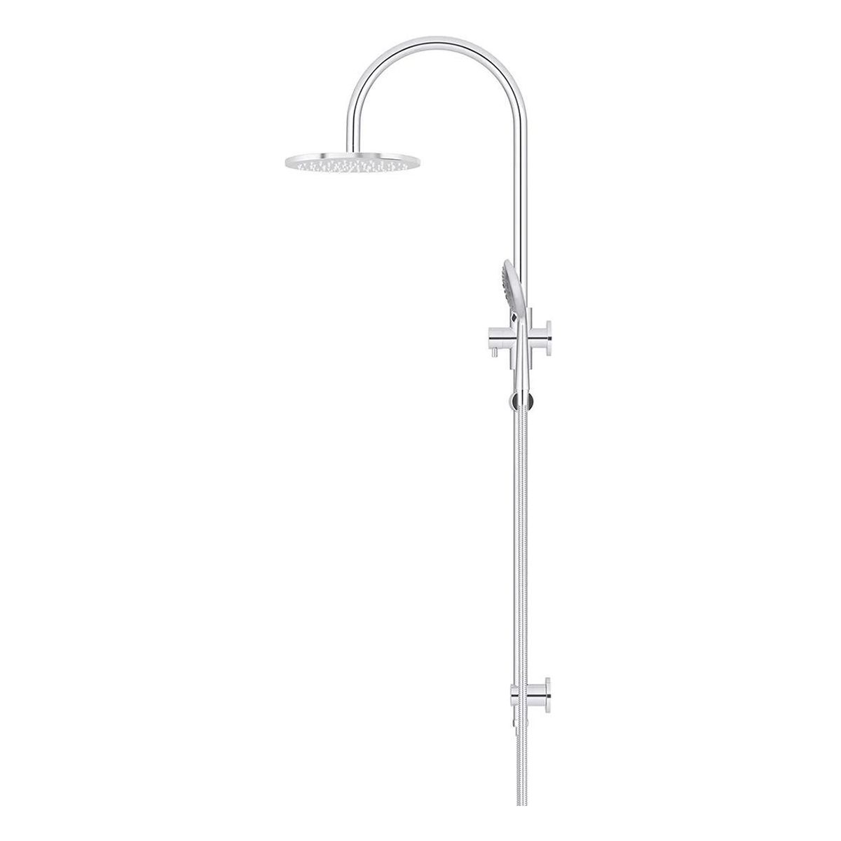 200mm Round Overhead Shower Rail, Three Function Hand Shower, Chrome