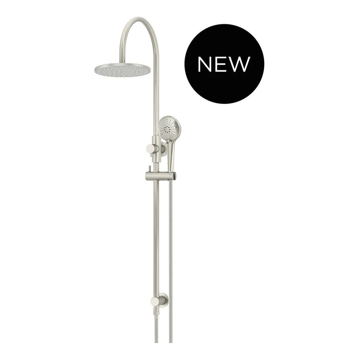 200mm Round Overhead Shower Rail, Three Function Hand Shower, Brushed Nickel