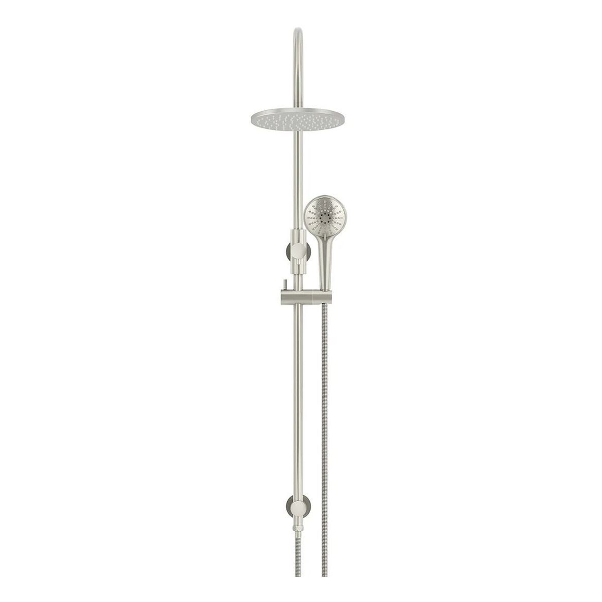 200mm Round Overhead Shower Rail, Three Function Hand Shower, Brushed Nickel