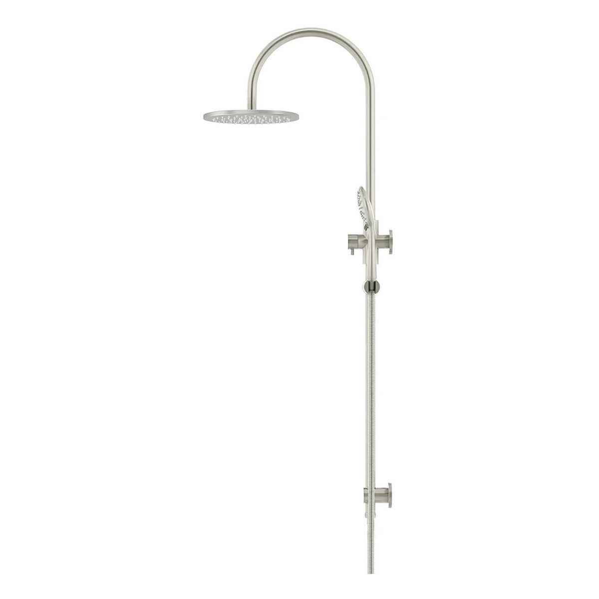 200mm Round Overhead Shower Rail, Three Function Hand Shower, Brushed Nickel