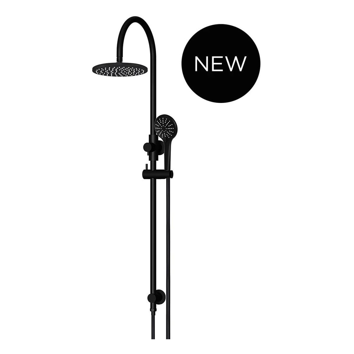 200mm Round Overhead Shower Rail, Three Function Hand Shower, Matte Black