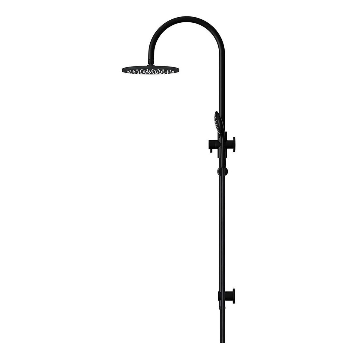 200mm Round Overhead Shower Rail, Three Function Hand Shower, Matte Black