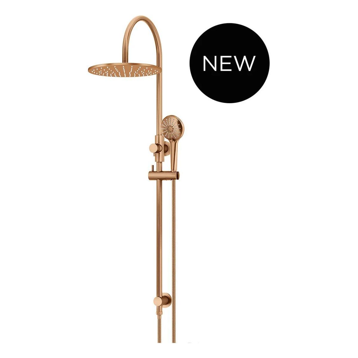 300mm Round Overhead Shower Rail, Three Function Hand Shower, Lustre Bronze