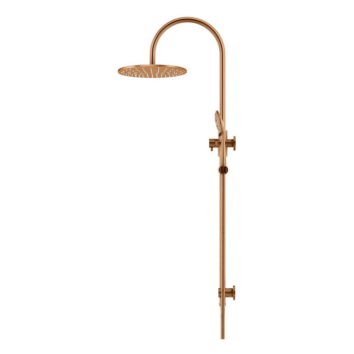 300mm Round Overhead Shower Rail, Three Function Hand Shower, Lustre Bronze